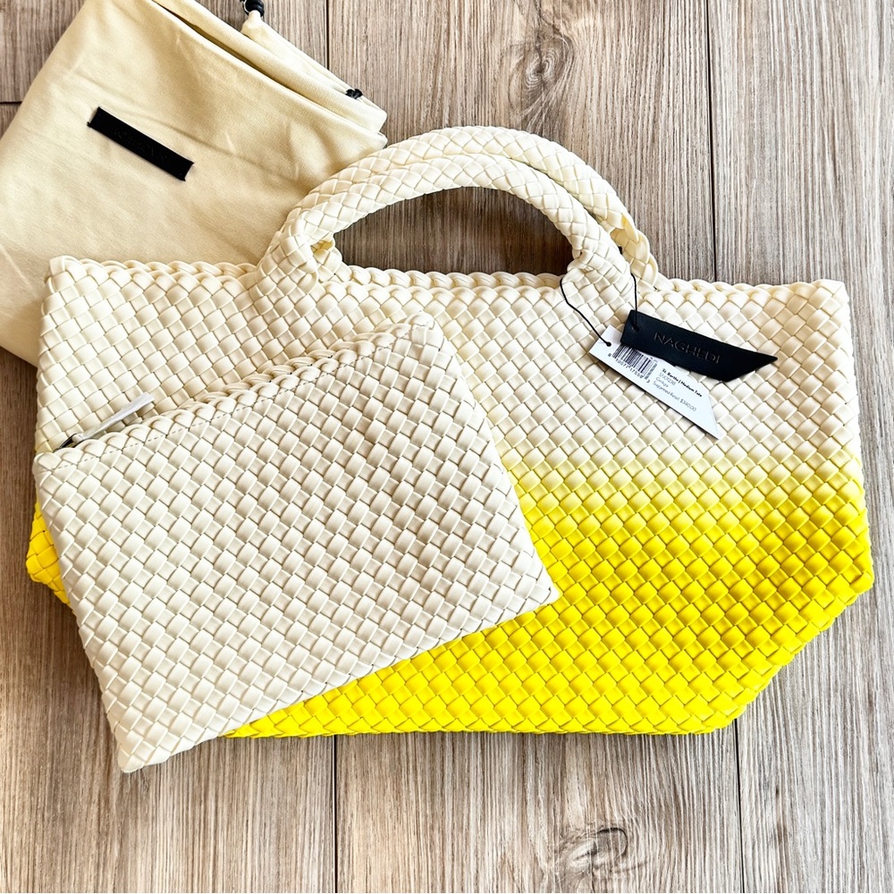 Authentic Naghedi St. Barth Medium Tote Dip Died Yellow Beige Color